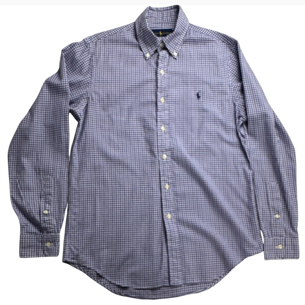 Ralph Lauren Mens Small Gingham Button Down Shirt Purple Blue Long Sleeve Pony‎